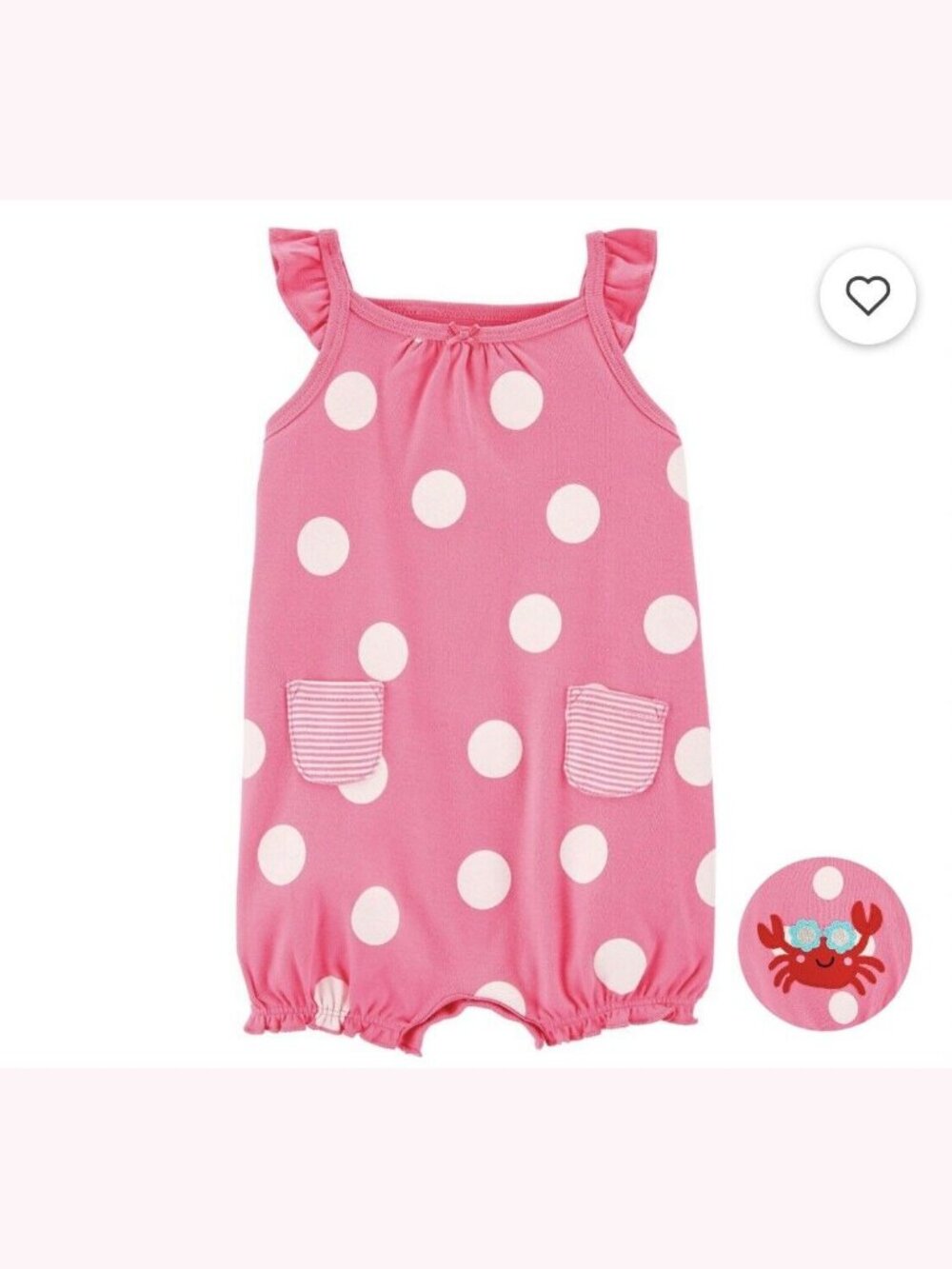 Baby Girl Pink Polka Dot Ruffle CRAB Bubble Romper Outfit Bodysuit 6m 6 Month